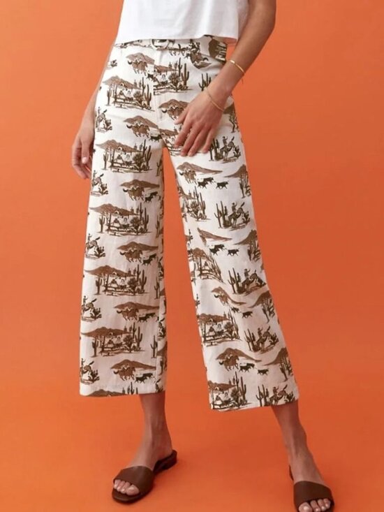 Reformation Pants - Reformation Riza 100% Linen Pants Sonora Cowboy Print High Rise Wide Leg Size 29